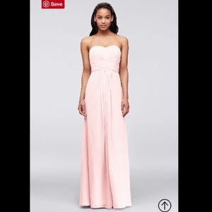 LONG STRAPLESS CHIFFON DRESS AND PLEATED BODICE